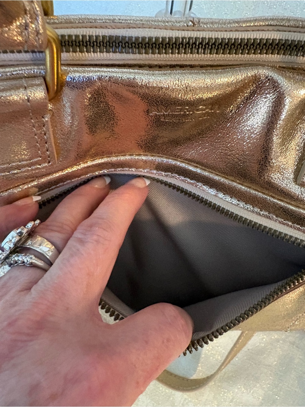 American Leather Co. Metallic Gold Leather Satchel with Shoulder Strap - Picture 4 of 16